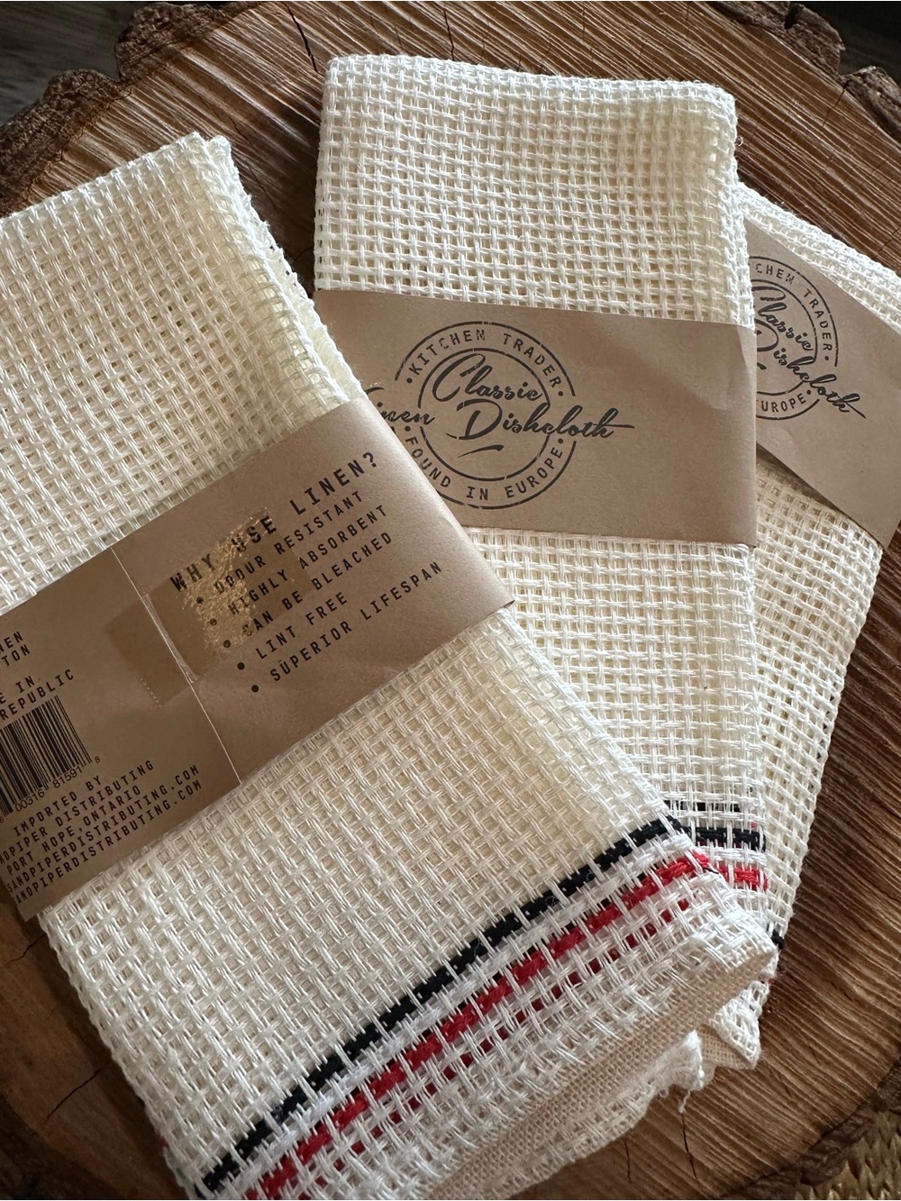 Classic Linen Dishcloth Set - White with Red & Blue Stripe - Picture 5 of 5